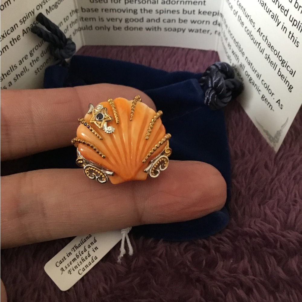 NWT Gems en Vogue Retired Mexican Spiny Oyster Gemstone Ring 7